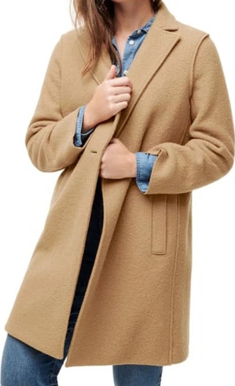 J.Crew Daphne Topcoat 100% Italian Boiled Wool Double Breasted Pockets Camel 6